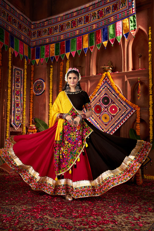 Navratri Special Multicolor Viscose Cotton Mirror Work Readymade Fully Stitch Festive Wear Lehenga Choli