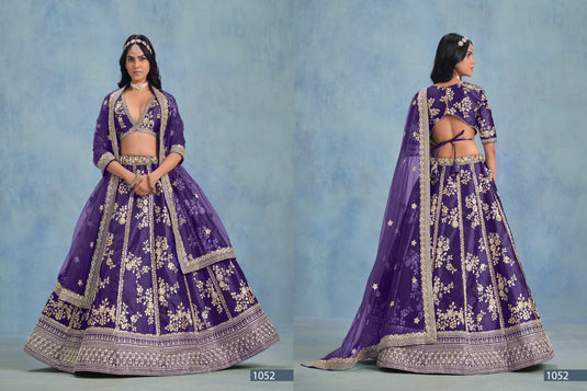 Navy Blue Art Silk Thread & Sequins Embroidered Semi Stitched Lehenga Choli