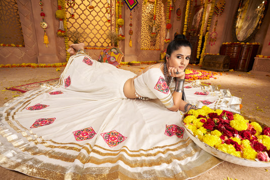 Navratri Special White Viscose Rayon Embroidered Ready Made Fully Stitched Lehenga Choli