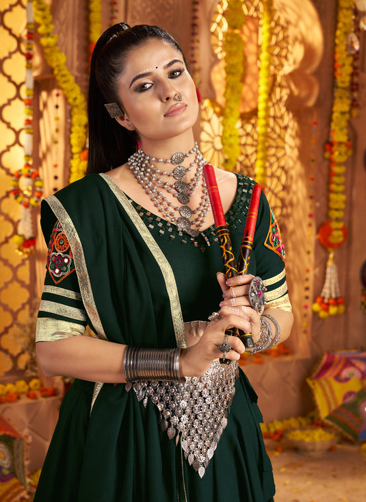 Navratri Special Teal Green Viscose Rayon Embroidered Ready Made Fully Stitched Lehenga Choli