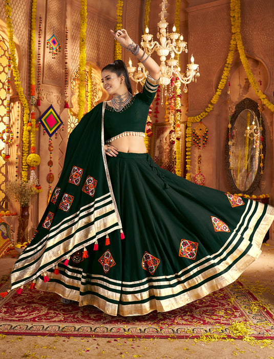 Navratri Special Teal Green Viscose Rayon Embroidered Ready Made Fully Stitched Lehenga Choli