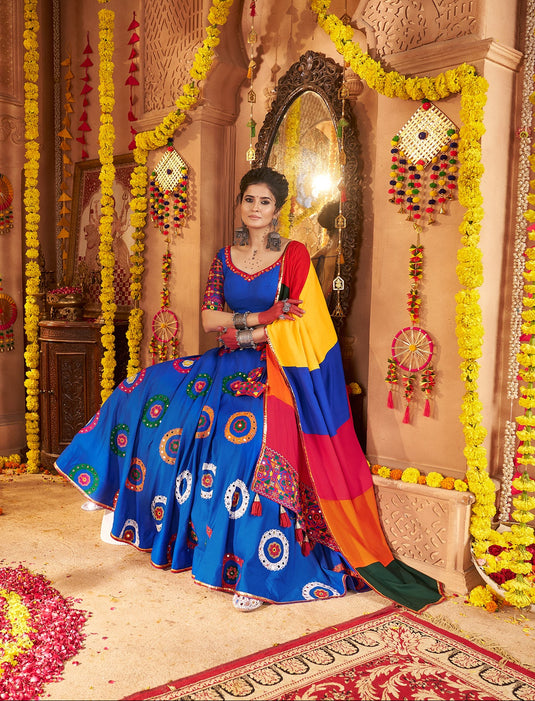Navratri Special Blue Viscose Cotton Ready Made Fully Stitched Gamthi Work Lehenga Choli
