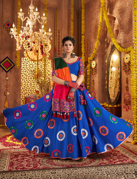 Navratri Special Blue Viscose Cotton Ready Made Fully Stitched Gamthi Work Lehenga Choli