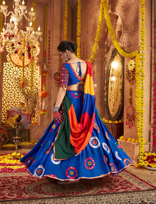 Navratri Special Blue Viscose Cotton Ready Made Fully Stitched Gamthi Work Lehenga Choli