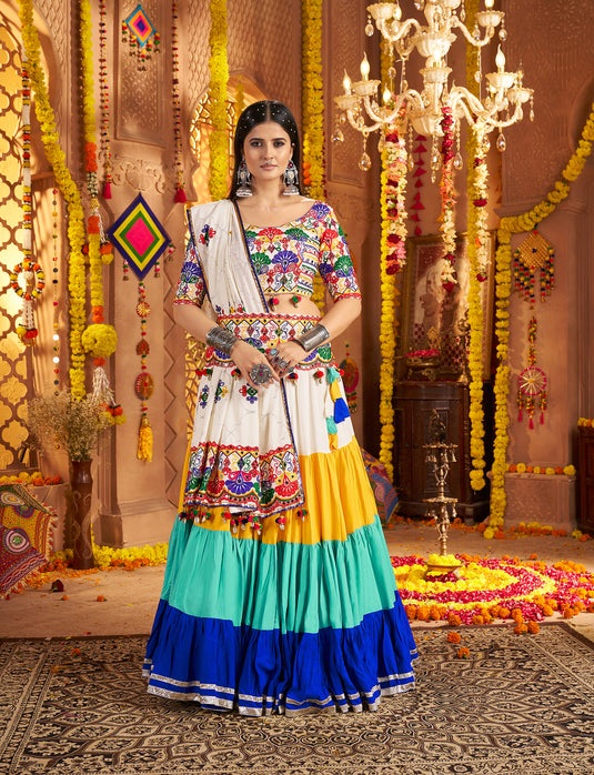 Navratri Special Multicolor Viscose Cotton Ready Made Fully Stitched Gamthi Work Lehenga Choli