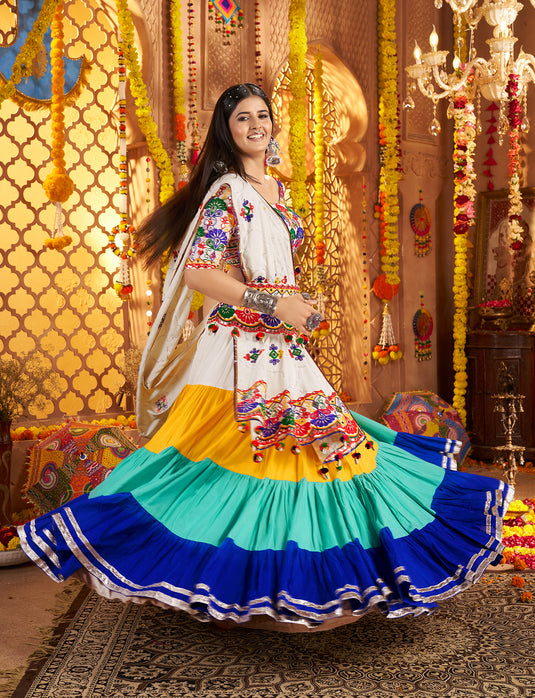 Navratri Special Multicolor Viscose Cotton Ready Made Fully Stitched Gamthi Work Lehenga Choli