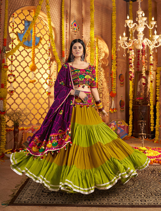Navratri Special Multicolor Viscose Cotton Ready Made Fully Stitched Gamthi Work Lehenga Choli