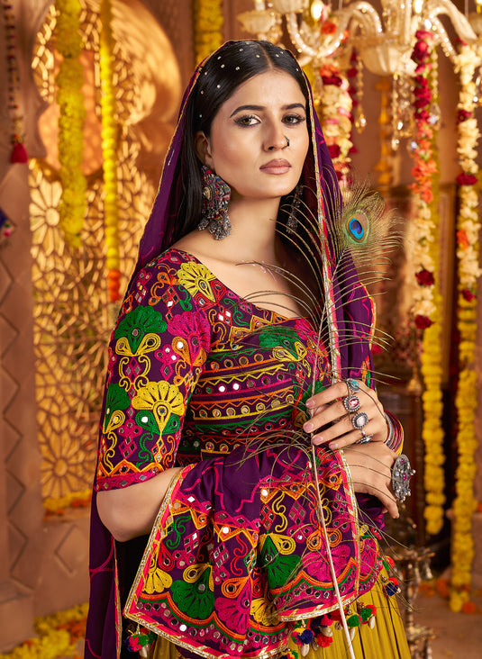 Navratri Special Multicolor Viscose Cotton Ready Made Fully Stitched Gamthi Work Lehenga Choli