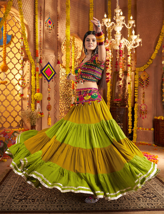 Navratri Special Multicolor Viscose Cotton Ready Made Fully Stitched Gamthi Work Lehenga Choli