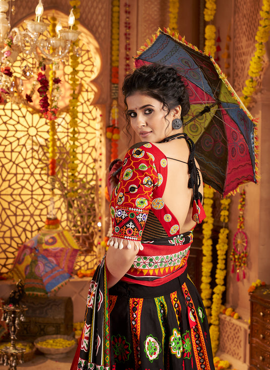 Navratri Special Black Organic Cotton Aari Foil Work Fully Stitched Festive Wear Lehenga Choli