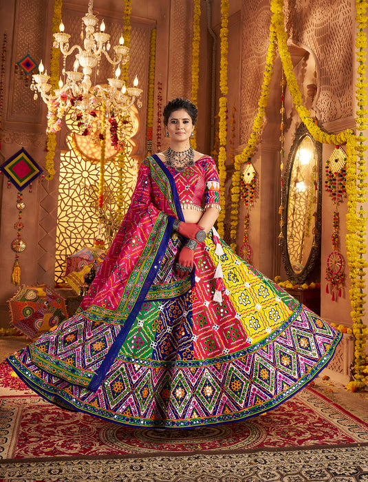 Navratri Special Multicolor Organic Cotton Aari Foil Work Fully Stitched Festive Wear Lehenga Choli