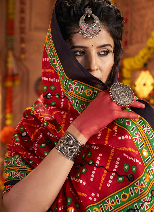 Garba Special Multicolor Organic Cotton Aari Foil Work Fully Stitched Festive Wear Lehenga Choli