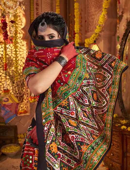 Garba Special Multicolor Organic Cotton Aari Foil Work Fully Stitched Festive Wear Lehenga Choli