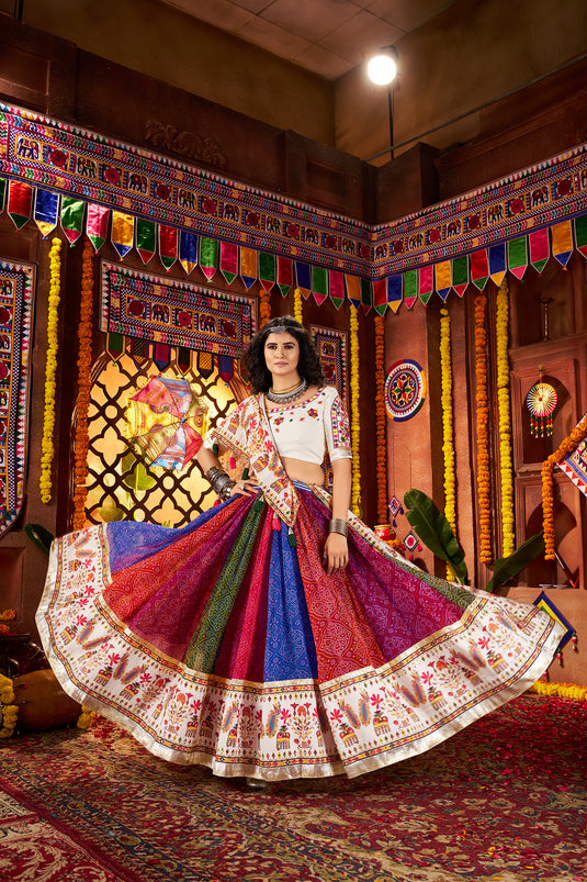 Navratri Special Special Multicolor Georgette Mirror Work Readymade Fully Stitched Festive Wear Lehenga Choli