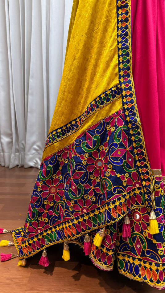 Garba Special Pink Viscose Cotton Thread Mirror Work Fully Stitched Festive Wear Lehenga Choli