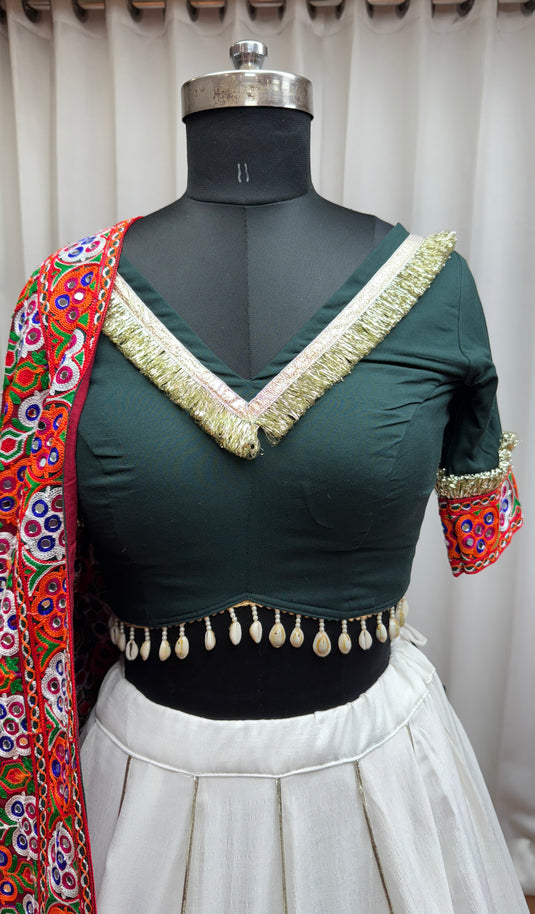 Dandiya Special White Silk Embroidered Ready made Fully Stitched Printed Festive Wear Lehenga Choli