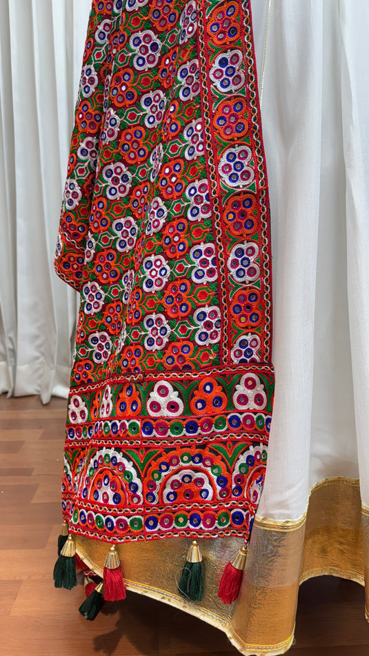 Dandiya Special White Silk Embroidered Ready made Fully Stitched Printed Festive Wear Lehenga Choli