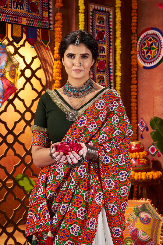 Dandiya Special White Silk Embroidered Ready made Fully Stitched Printed Festive Wear Lehenga Choli