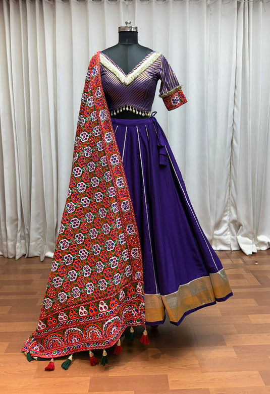 Navratri Special Purple Silk Embroidered Ready made Fully Stitched Festive Wear Lehenga Choli
