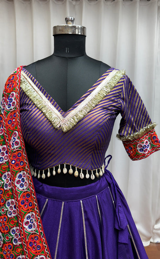 Navratri Special Purple Silk Embroidered Ready made Fully Stitched Festive Wear Lehenga Choli