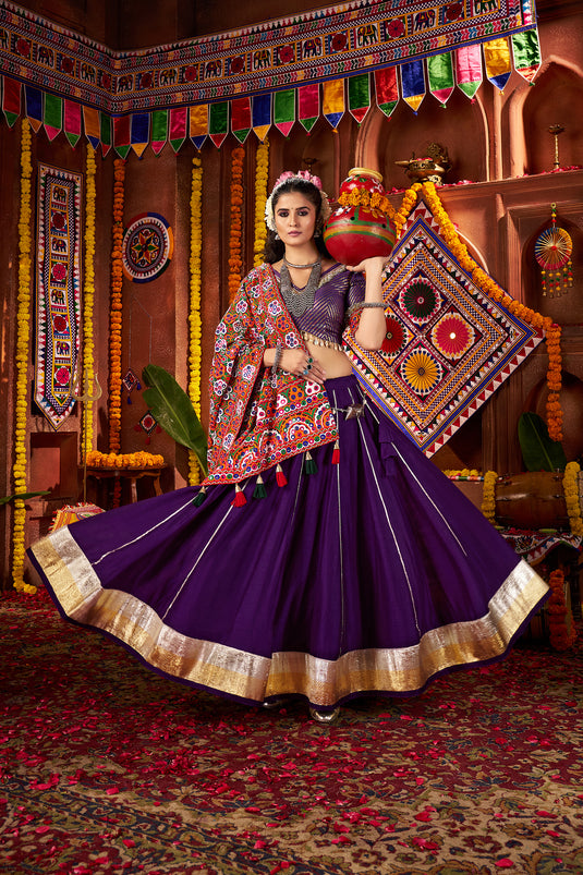Navratri Special Purple Silk Embroidered Ready made Fully Stitched Festive Wear Lehenga Choli