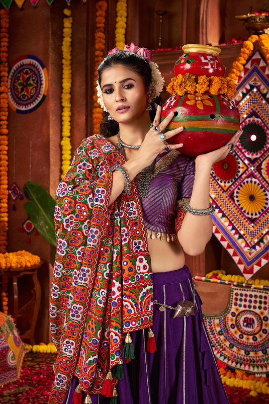 Navratri Special Purple Silk Embroidered Ready made Fully Stitched Festive Wear Lehenga Choli