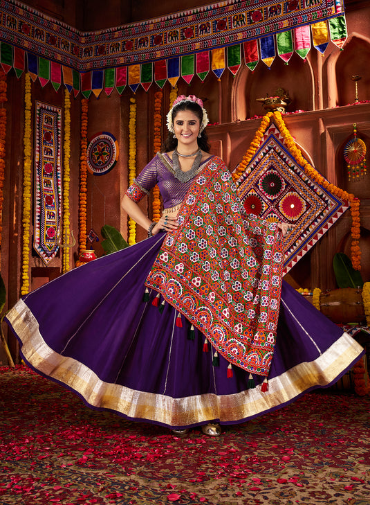 Navratri Special Purple Silk Embroidered Ready made Fully Stitched Festive Wear Lehenga Choli