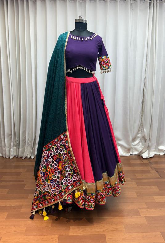 Navratri Special Multicolor Viscose Cotton Kutchi Work Readymade Fully Stitched Festive Wear Lehenga Choli