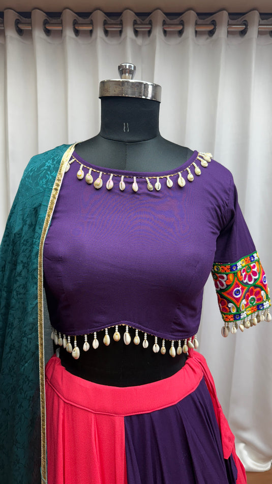 Navratri Special Multicolor Viscose Cotton Kutchi Work Readymade Fully Stitched Festive Wear Lehenga Choli