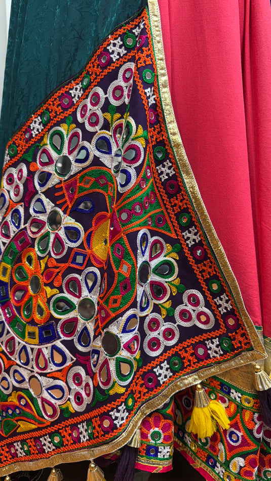 Navratri Special Multicolor Viscose Cotton Kutchi Work Readymade Fully Stitched Festive Wear Lehenga Choli