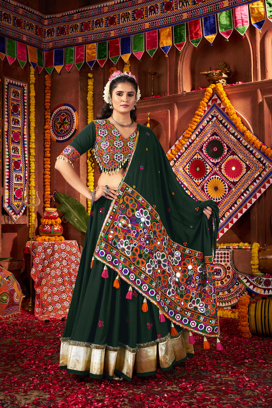 Garba Special Green Kutchi Work Viscose Cotton Readymade Fully Stitched Festive Wear Lehenga Choli