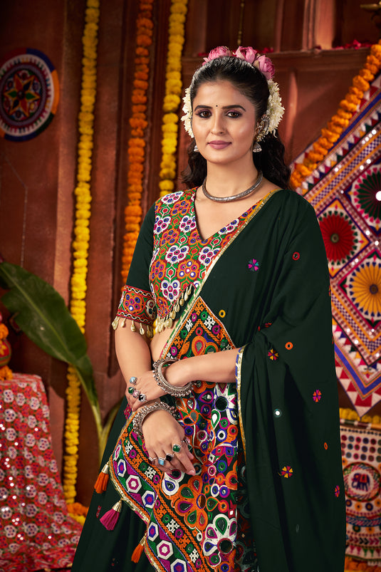 Garba Special Green Kutchi Work Viscose Cotton Readymade Fully Stitched Festive Wear Lehenga Choli