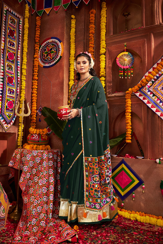 Garba Special Green Kutchi Work Viscose Cotton Readymade Fully Stitched Festive Wear Lehenga Choli