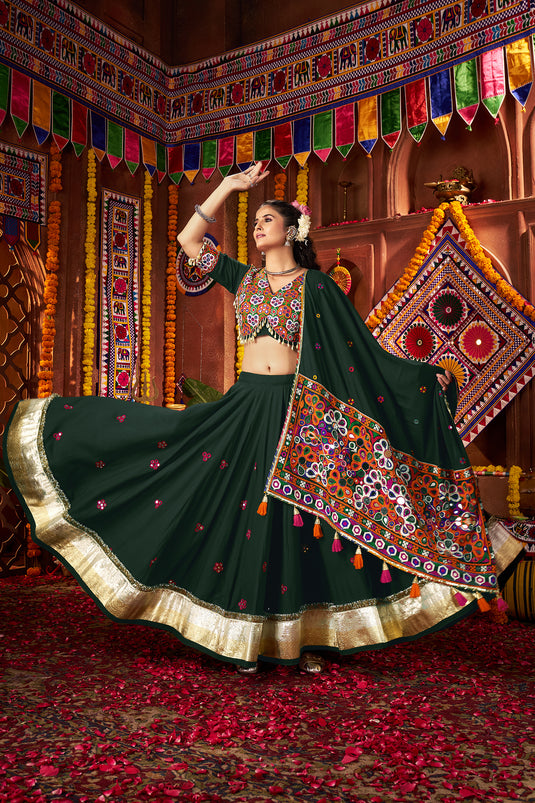 Garba Special Green Kutchi Work Viscose Cotton Readymade Fully Stitched Festive Wear Lehenga Choli