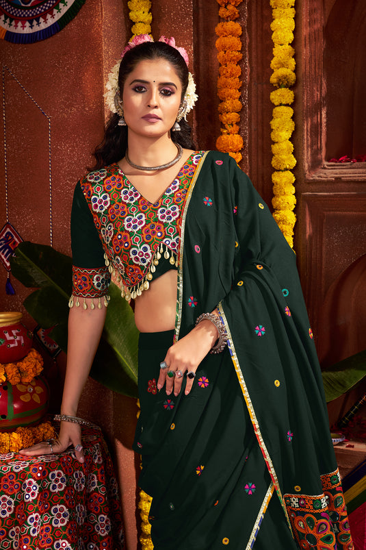 Garba Special Green Kutchi Work Viscose Cotton Readymade Fully Stitched Festive Wear Lehenga Choli
