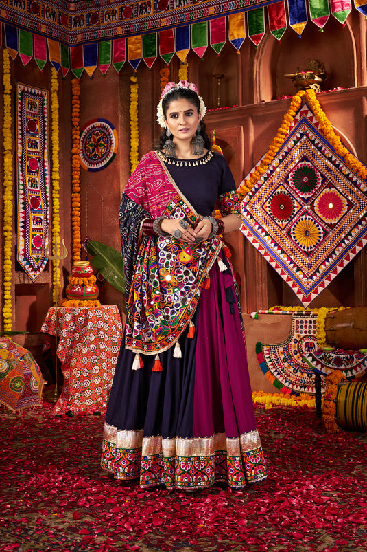 Navratri Special Multicolor Kutchi Work Viscose Cotton Readymade Fully Stitched Festive Wear Lehenga Choli
