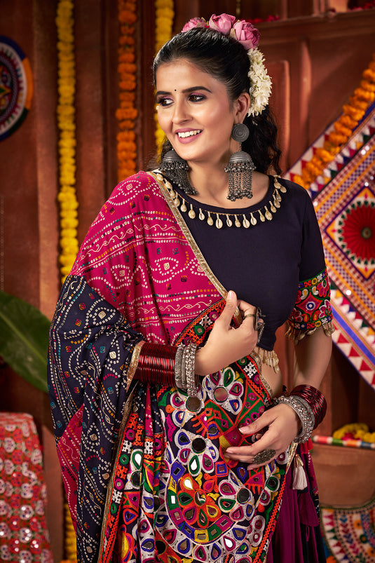 Navratri Special Multicolor Kutchi Work Viscose Cotton Readymade Fully Stitched Festive Wear Lehenga Choli