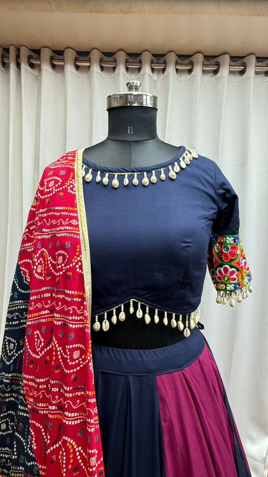 Navratri Special Multicolor Kutchi Work Viscose Cotton Readymade Fully Stitched Festive Wear Lehenga Choli