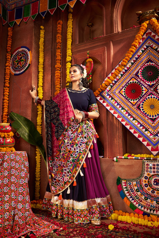 Navratri Special Multicolor Kutchi Work Viscose Cotton Readymade Fully Stitched Festive Wear Lehenga Choli