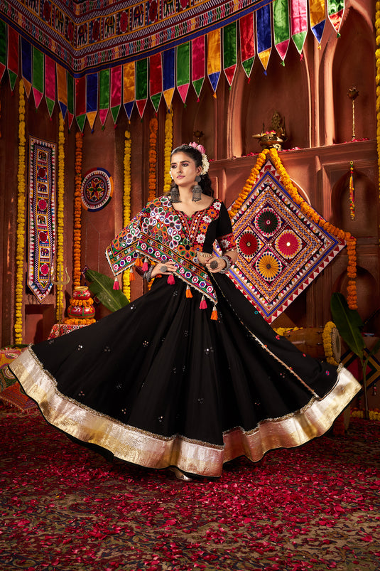 Garba Special Black Kutchi Work Viscose Cotton Readymade Fully Stitched Festive Wear Lehenga Choli