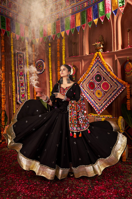 Garba Special Black Kutchi Work Viscose Cotton Readymade Fully Stitched Festive Wear Lehenga Choli