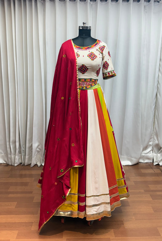 Garba Special Multi color Viscose Cotton Lampi  Work Ready to wear Fully Stitched Navratri Lehenga Choli