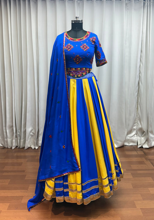 Garba Special Multicolor Viscose Cotton Lampi  Work Ready to wear Fully Stitched Festival Wear Lehenga Choli