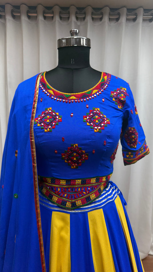 Garba Special Multicolor Viscose Cotton Lampi  Work Ready to wear Fully Stitched Festival Wear Lehenga Choli