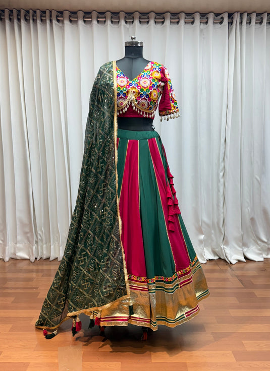 Garba Special Multicolor Kutchi Work Viscose Cotton Readymade Fully Stitched Festive Wear Lehenga Choli For Women