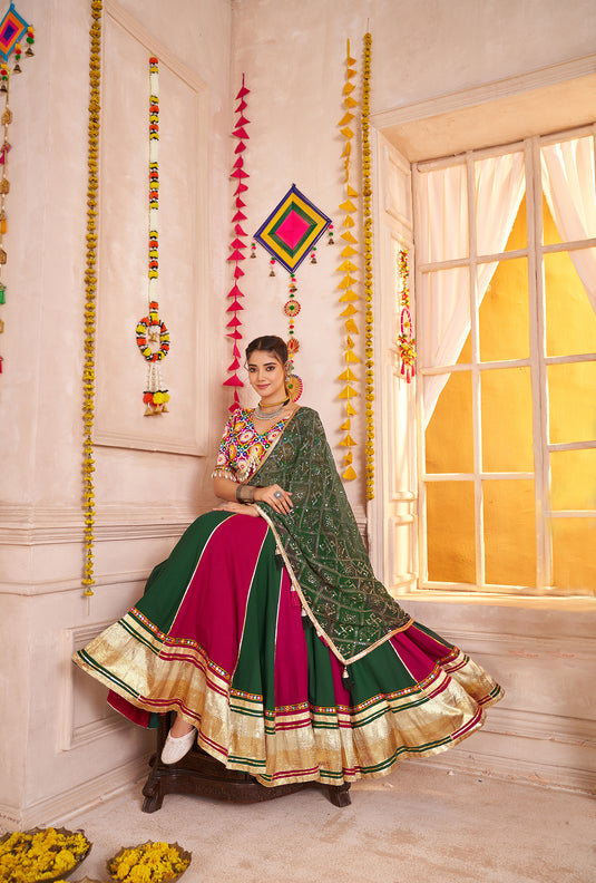 Garba Special Multicolor Kutchi Work Viscose Cotton Readymade Fully Stitched Festive Wear Lehenga Choli For Women