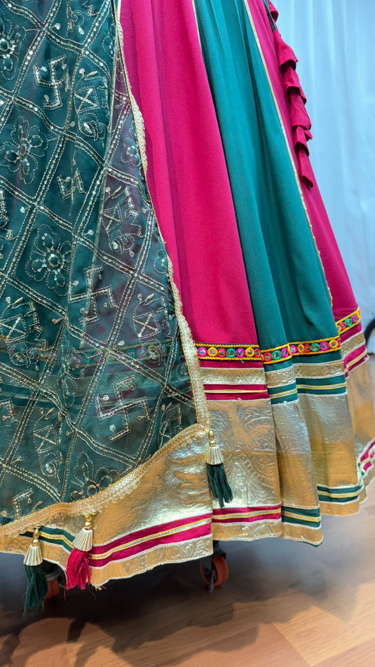 Garba Special Multicolor Kutchi Work Viscose Cotton Readymade Fully Stitched Festive Wear Lehenga Choli For Women