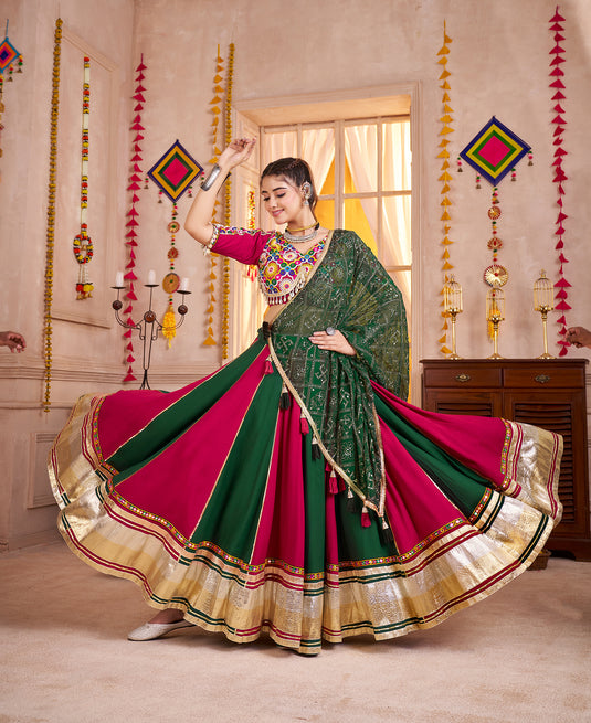 Garba Special Multicolor Kutchi Work Viscose Cotton Readymade Fully Stitched Festive Wear Lehenga Choli For Women