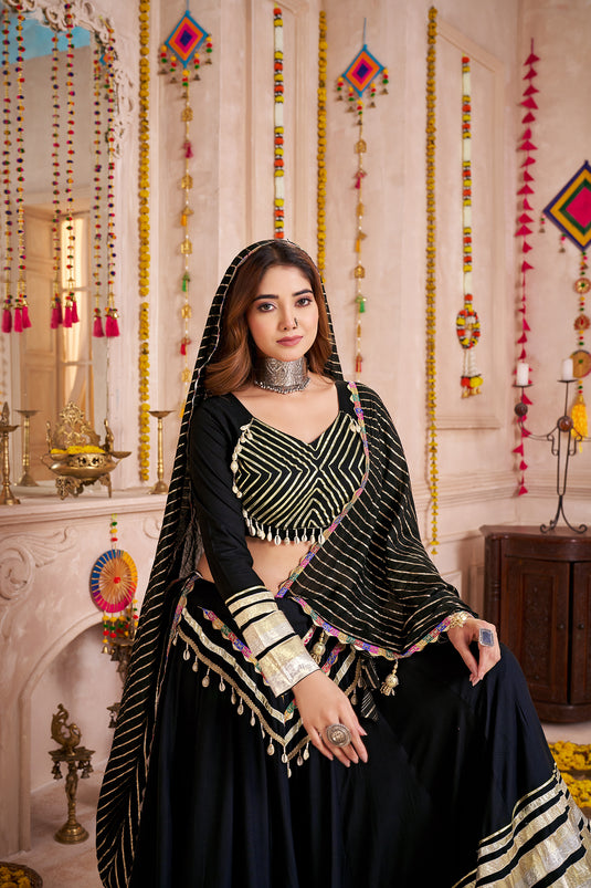Dandiya Night Black Gamthi Work Viscose Cotton Ready to Wear Fully Stitched Festive Wear Lehenga Choli For Women