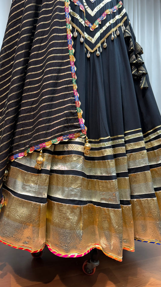 Dandiya Night Black Gamthi Work Viscose Cotton Ready to Wear Fully Stitched Festive Wear Lehenga Choli For Women